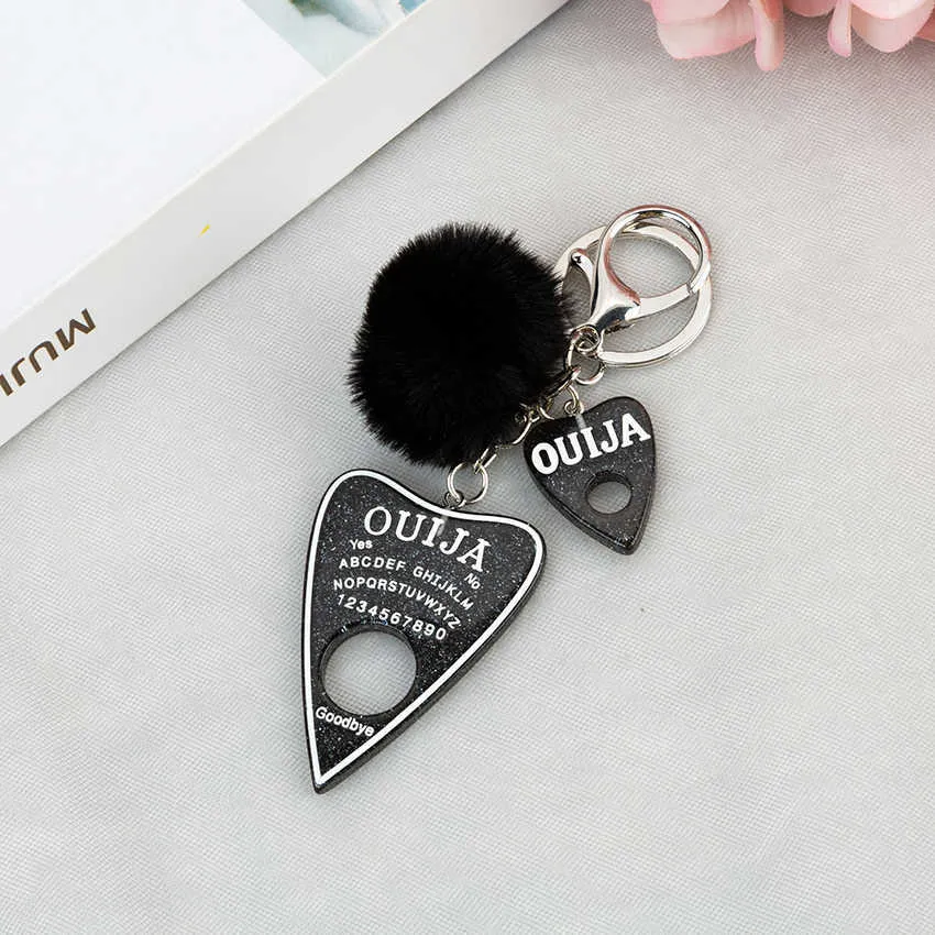 Donne Ouija Planchette Portachiavi In Resina Pompon Pendenti E Ciondoli Borsa Portachiavi Con Palla Puffer Punk Bordo Artigianato G1019