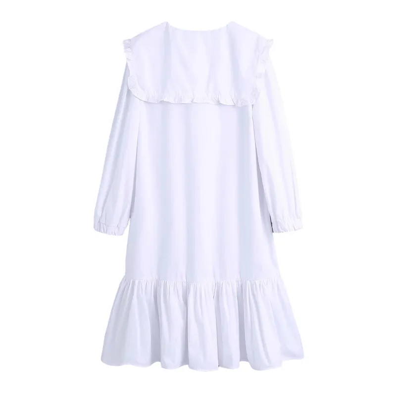 Décontracté femme blanc col claudine chemise robe printemps mode dames lâche bouton es filles doux drapé 210515