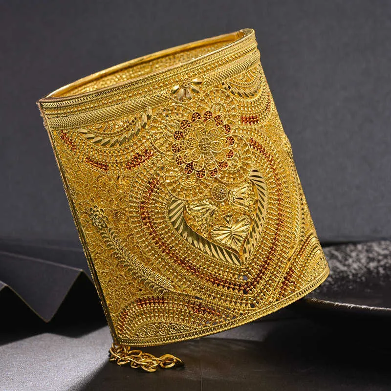 Luxurio Bride 24K guldfärg Dubai Bangles för kvinnor Afrikanska Etiopiska Armband Bröllop Smycken Party Gåvor 210918
