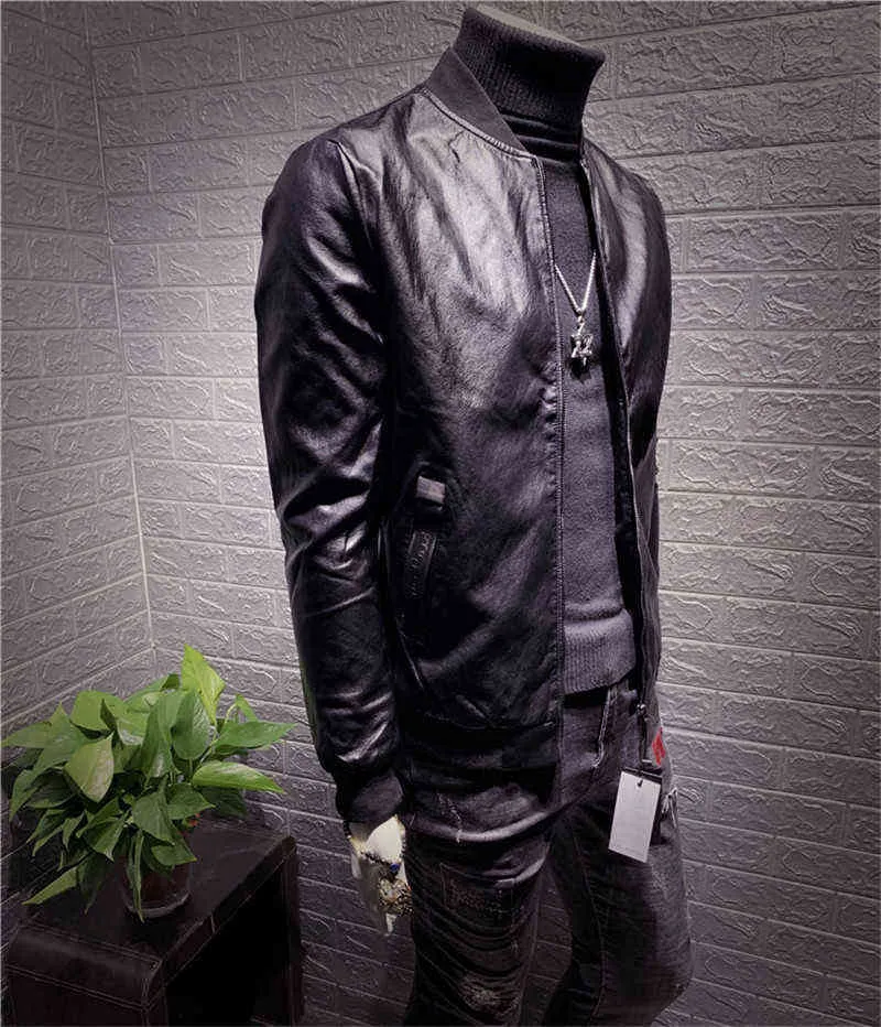 Autumn Leather Jacket Man Plein Skull Korean Style Slim Leather Clothes Trend Cool Street Clothes Hip Hop Thin Jacket Pu Coat 211111