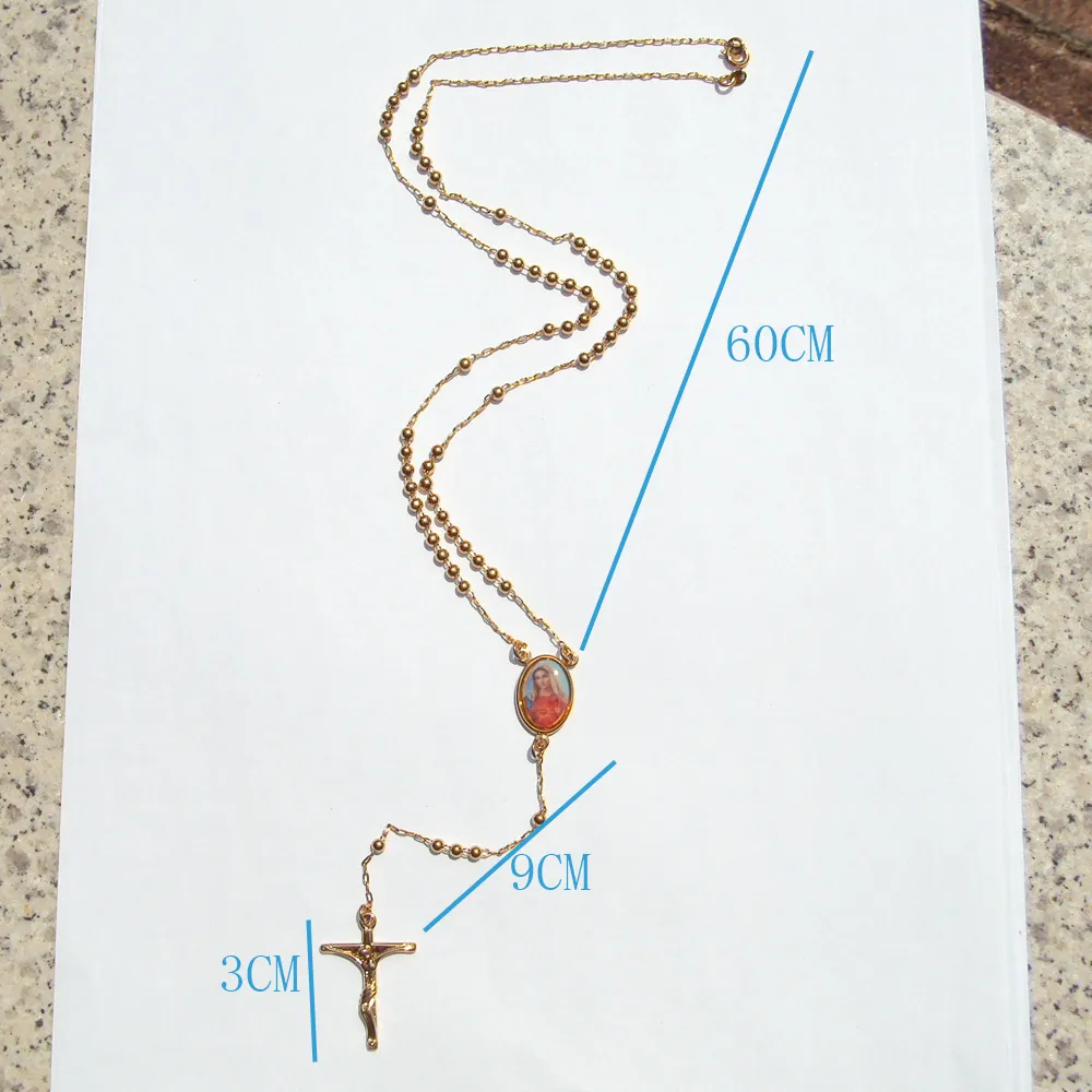Верные женские крутые кулон из желтого золота G F с крестом и распятием Розарио, четки, ожерелье Chain317F