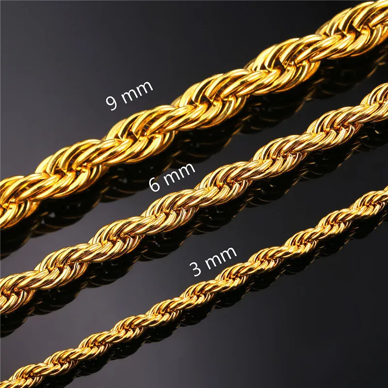 3mm 6mm 9mm Chaîne Collier 18K Or Jaune Plaqué En Acier Inoxydable 316L Haute Qualité Noir Pistolet Pâté Hip Hop Bijoux Pour Hommes Mode Fête