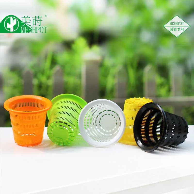 Meshpot Cestino idroponico in plastica colorata Net Cup Mesh Pot Decorazione della casa Personalizzazione Diametro interno. 8 cm 210712