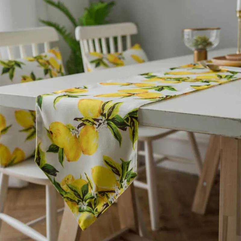 Lemons Table Runner And Mats Decor Caminho De Mesa Hogar Tafelloper For Party Cotton Masa Kosucu Tisch Laufer 210708