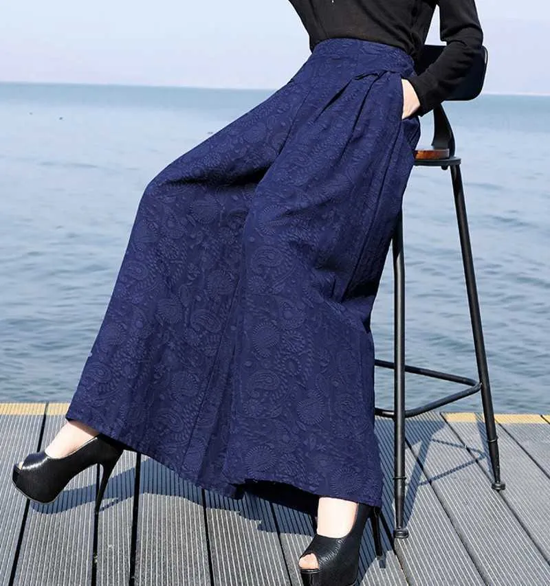 Été femmes Vintage coton lin pantalon bohème lâche loisirs large jambe pantalon mode 210531