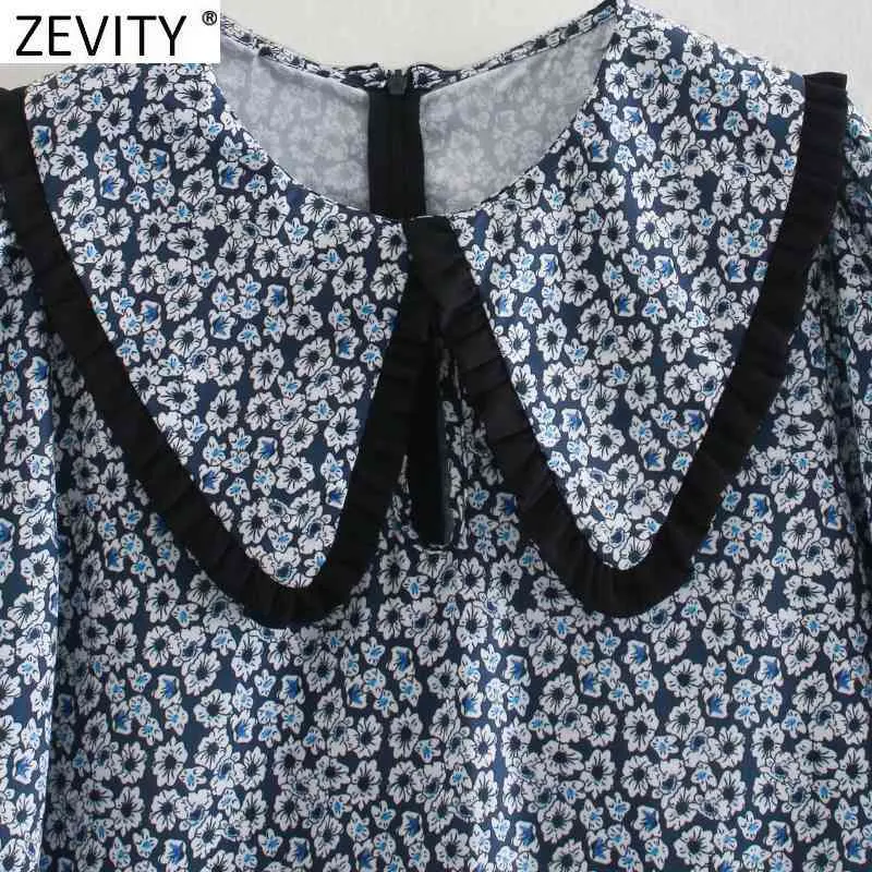Women Sweet Peter Pan Collar Agaric Lace Patchwork Printing Mini Dress Female Back Zipper Casual Slim Vestido DS4851 210420