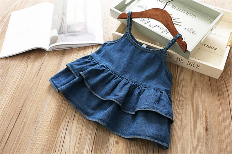 Meisjes kleding sets 2021new zomer lente meisjes kleding kinderkleding jarretelle top wijd-poot broek 2 stuks denim outfit pak x0902