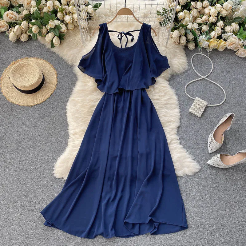 Summer Sexy Women Backless Sash Tie Up Long Dress Casual Female Ruffled Beach High Waist Slim 210423