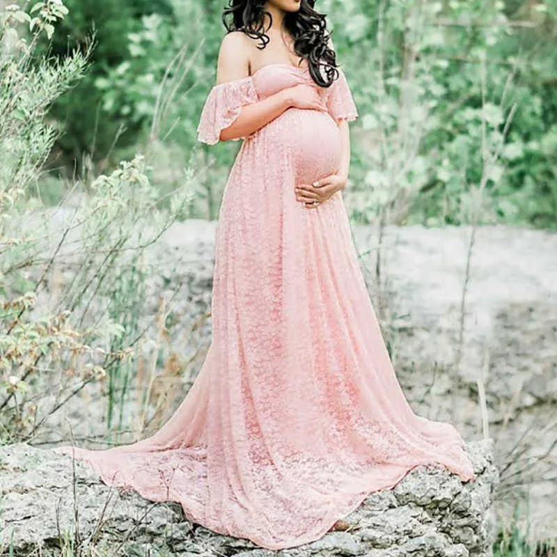 Vestido de maternidad de encaje elegante Fotografía Fotografía Sesión de fotos Vestidos para mujeres embarazadas Ropa Vestido de embarazo para sesión de fotos Y0924