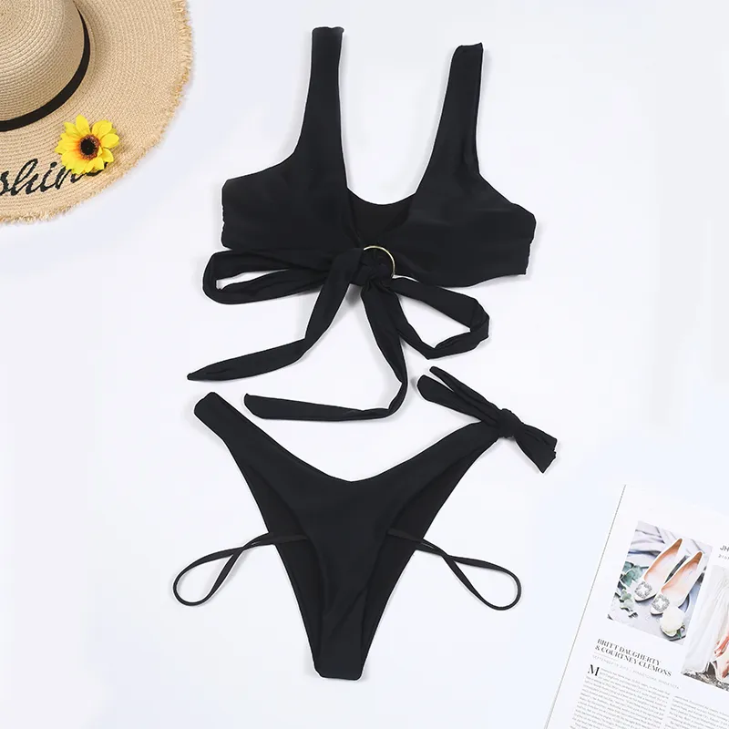 Женский бикини набор сплошной леопардовой печати Bandeau Bandage Bikini Set Chic Push-Up Brazilian Купальники Купальник Bikini 210515