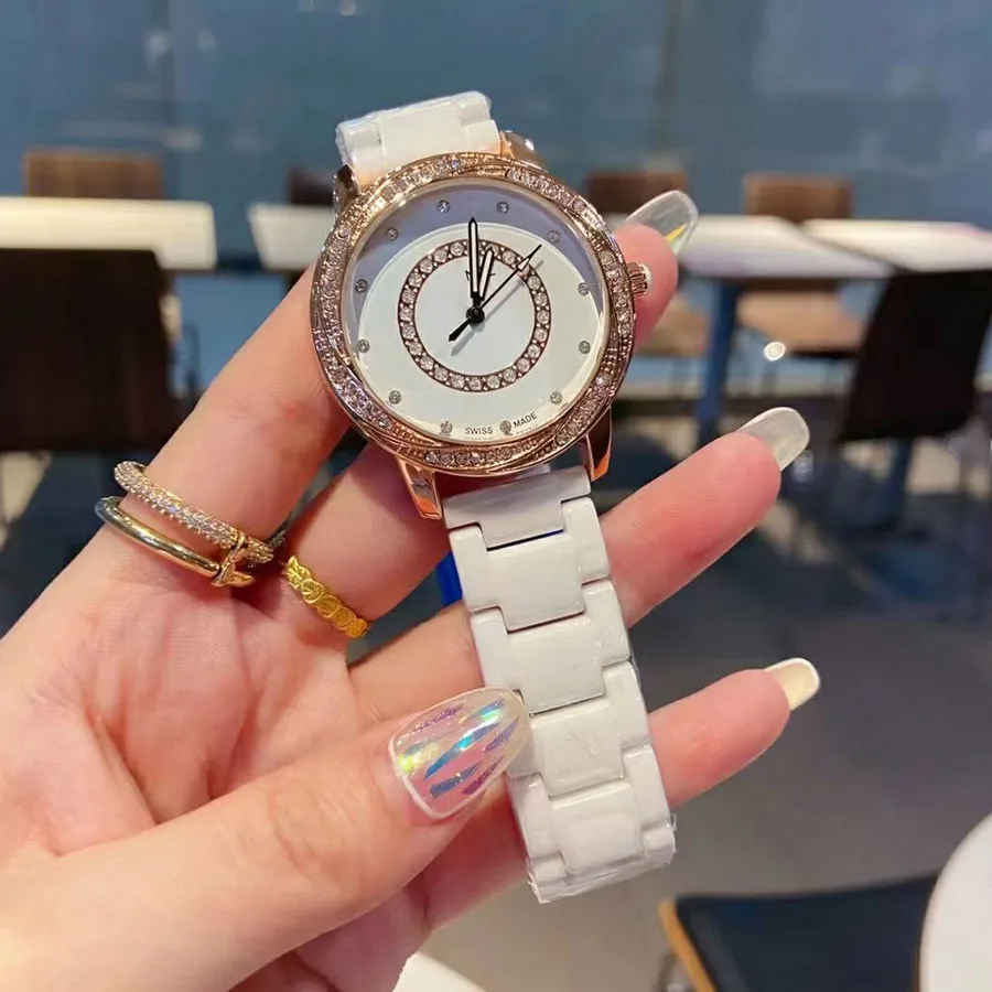 Marke Uhren Frauen Mädchen Kristall Stil Keramik Band Quarz Armbanduhr CHA64