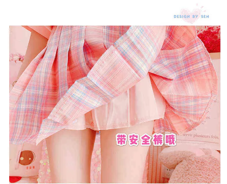 Mulheres A-Linha Alta Cintura Manta Plissada Mini Shorts Saia Harajuku Bonito Japão Kawaii Rosa Adorável Doce Soft Soft Sombra G220309