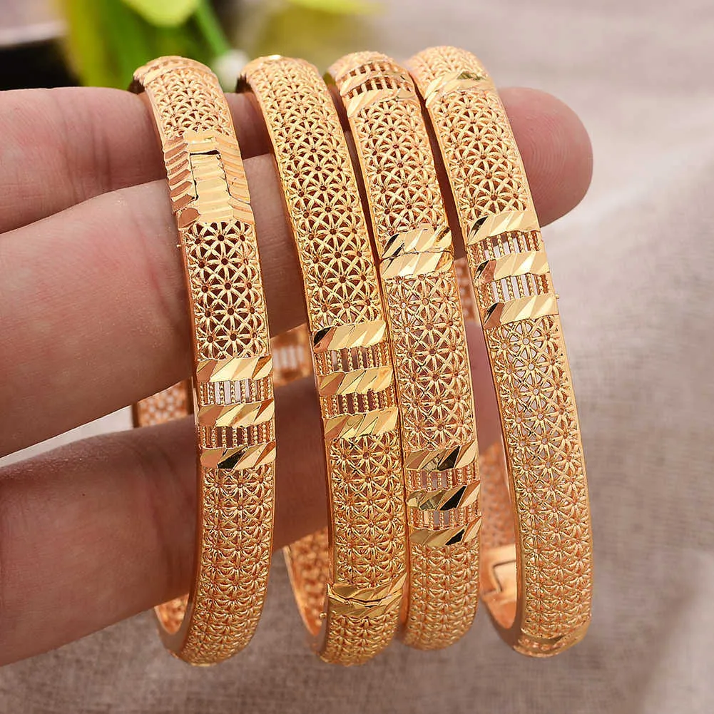 africain nouveau design couleur or bracelets pour femmes couleur or laiton fleur bracelets arabe/éthiopien Q0720