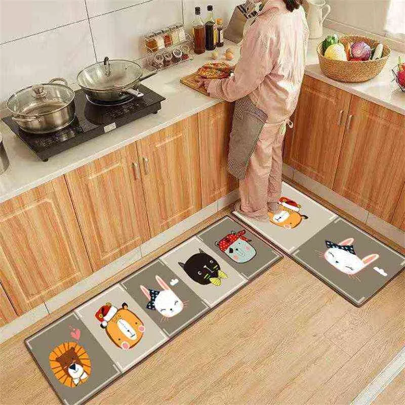 Modern Kitchen Anti-slip Mat Long Cute Cartoon Animals Bath Carpet Entrance Doormat Printed Absorbent Bedroom Pad Bathroom Rugs 211109