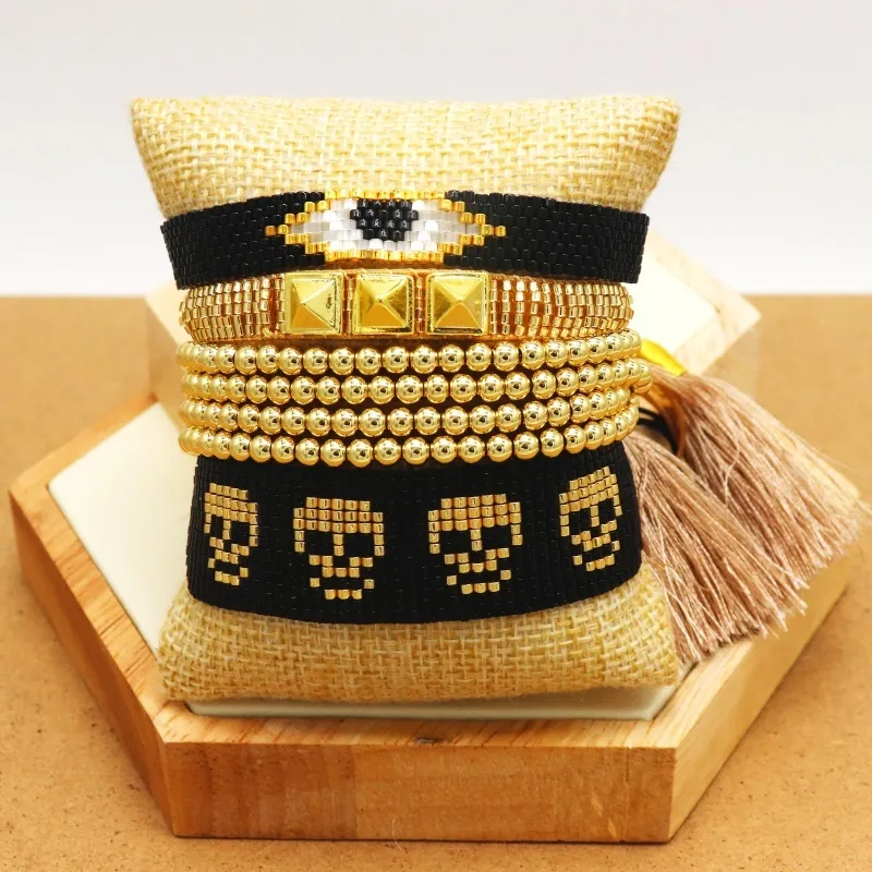 Zhongvi turkiska onda ögonarmband män skalle smycken sommar armband kvinnor handgjorda miyuki joeriet guld rostfritt stål