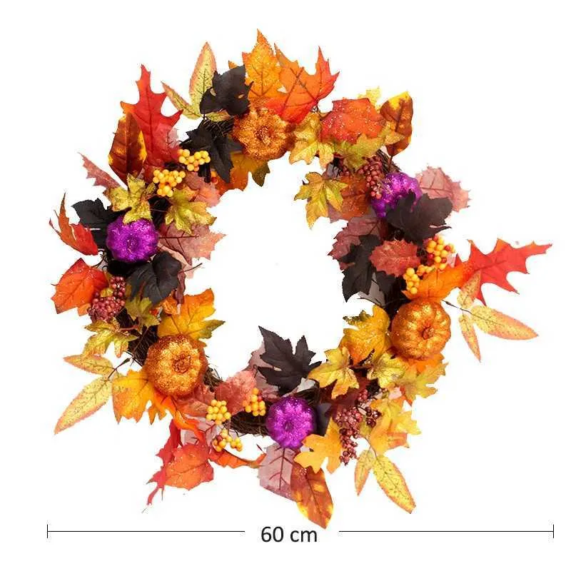 Halloween Decor Dyni żniwa Jedwab Spadek Drzwi Frontowe Wieniec 17.7 Cale Outdoor Wreath Gifts Gifts Home Decor Y0901