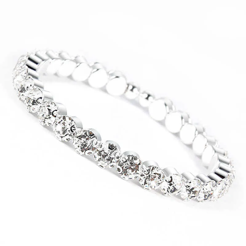 Nouveau Style Argent Couleur Cristal Stretch Shine Bracelets pour Femmes Couple Petite Amie Bracelets Filles De Mariage Cadeau De Mariée Q0719