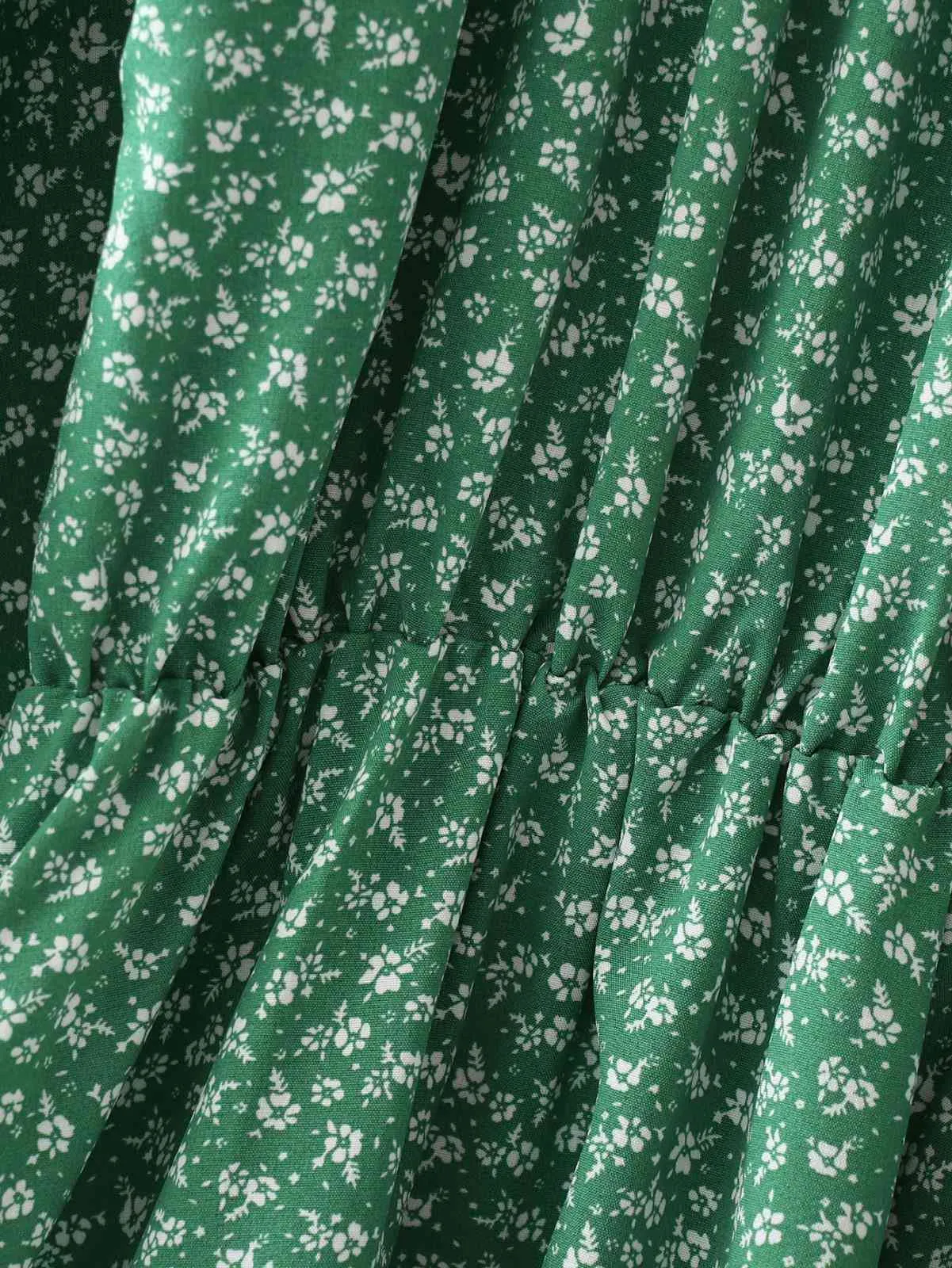HSA Летнее платье Tourceeck Высокая талия плиссированные Vestidos Batwing рукав зеленый пляжный стиль флористический BOHO 210430