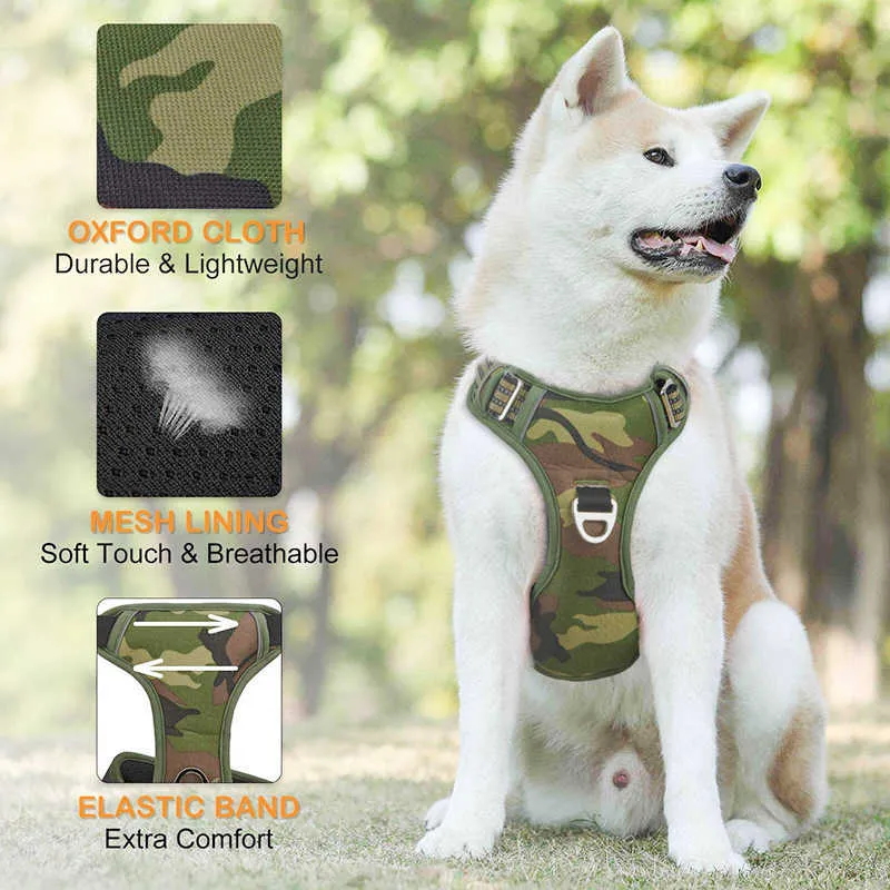 Benepaw Imbracatura tattica senza trazione cani di taglia media resistente Camouflage riflettente Imbracatura animali domestici Gilet Maniglia di controllo 210712