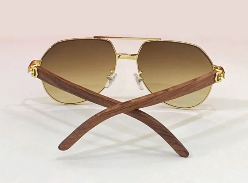 Goldene Holz-Piloten-Sonnenbrille für Herren, brauner Farbverlauf, Sonnenschutz, Autobrille, occhiali da sole firmi, UV400-Schutz, Augenschutz, Su213Y