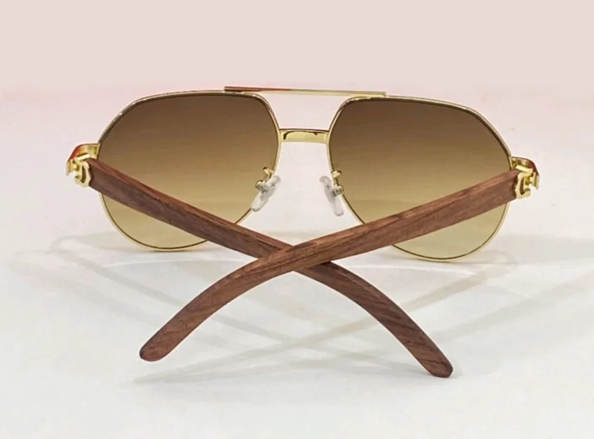 Gouden houten piloot zonnebril voor mannen bruine gradiënt zonnedinten rijden bril occhiali da sole firmati uv400 bescherming oogslijtage su2419