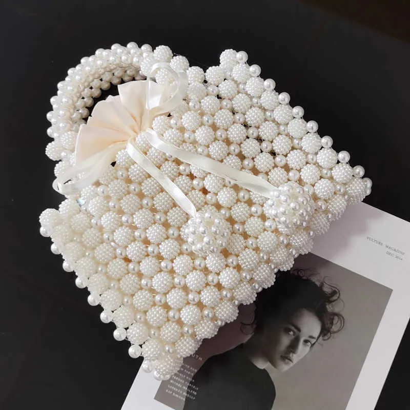 Pearl Beaded Women's Mini Handbag Wedding Evening Clutch Bag for Bridal Luxury Elegant Party Purse ZD1942 210823