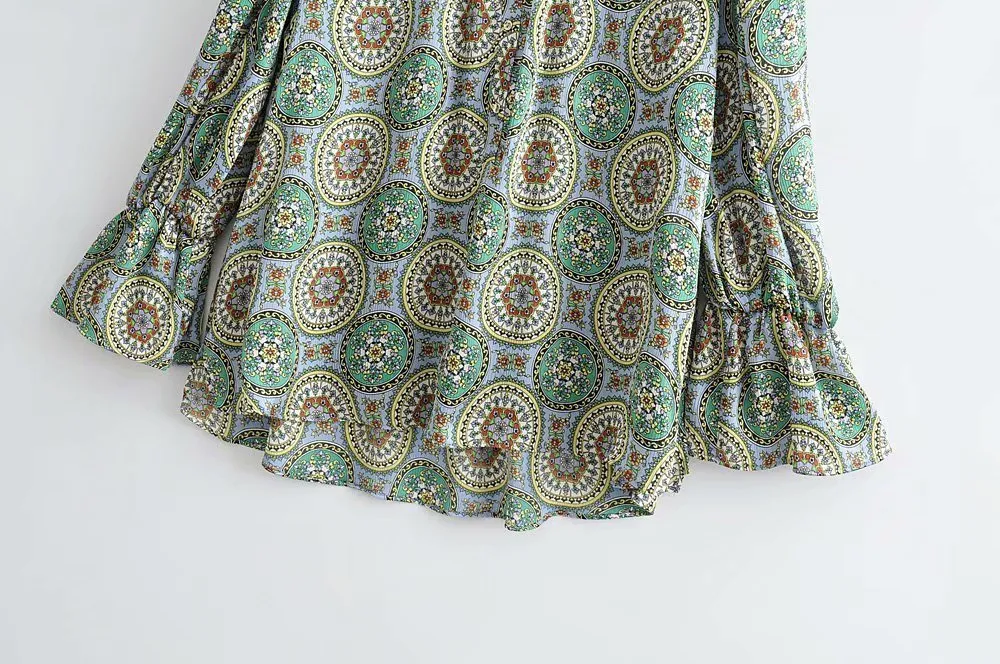 H.SA Bluse für Damen, grüne Vintage-lose Oberteile, Oneck-Kreis-Sommerhemden, Blumenmuster, modische Pullover 210417