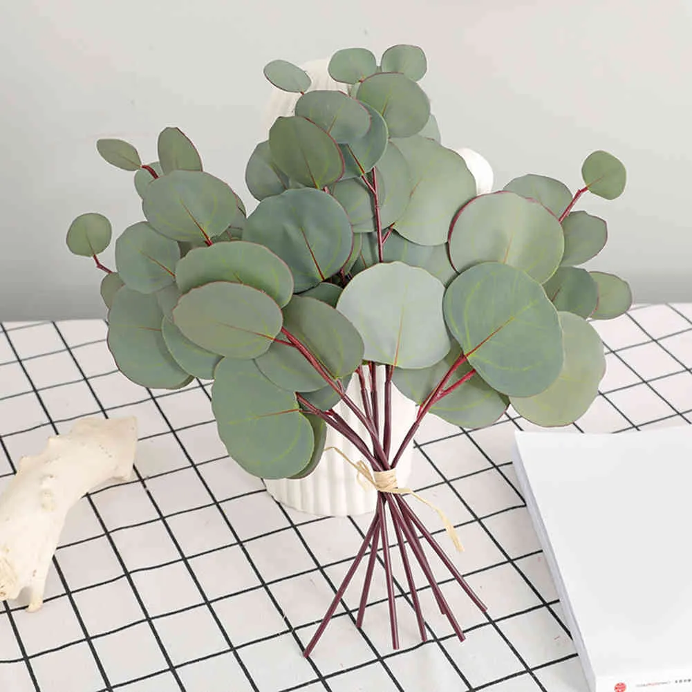 Artificielle PVC Floral Tige Faux Verdure Feuille D'eucalyptus pour la Fête De Mariage Maison Artisanat Décor Faux Plantes