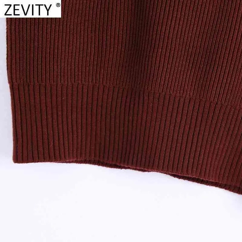 Zevity New Spring Women Fashion V Neck Solid Color Casual Sleeveless Vest Knitting Sweater Chic Lady Leisure Wine Red Tops S562 210419