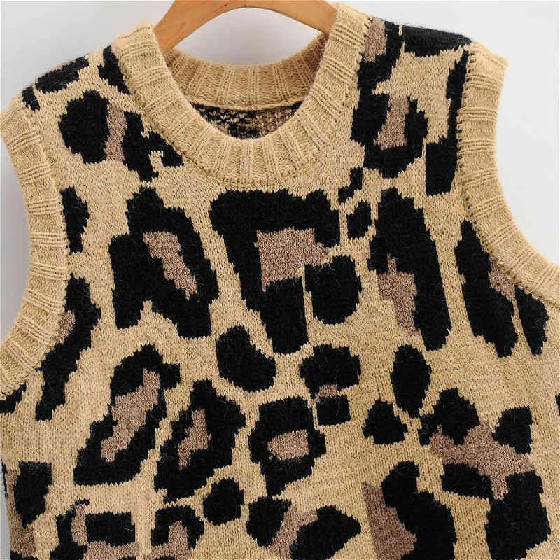 Ezgaga Sweater Vest Women Sexy Leopard Printed Sleeveless V-Neck Ladies Pullover Streetwear All-Match Waistcoat Y2k Fashion 210430