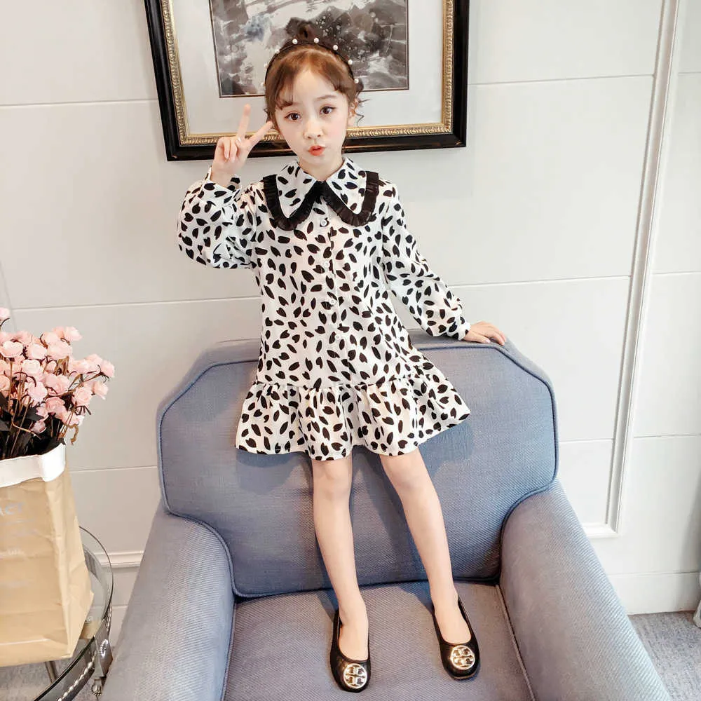 Herbst DrForeign Mädchen Langarm DrNew Kleine und Mittlere Kinder Koreanische Mode Leopard Kinder Kleidung X0803