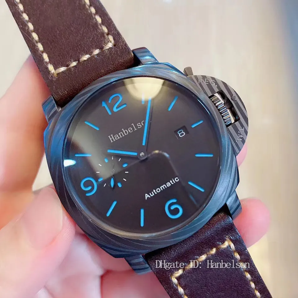 Мужские часы Montre de Luxe полосатые стальные наручные часы Автоматическое механическое движение черное лицо резиновое ремешок целый и розничная торговля 308n