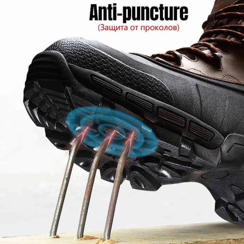 Мужская обувь для мужчин для стальных пальцев Toe Hiking Boots Мужчины Водонепроницаемая рабочая защита Анти-столкновения Охота с железным листом 211217