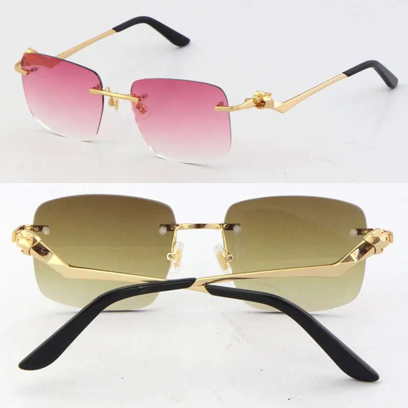 2021 Rimless Unisex Moda Leopard Serisi Güneş Gözlüğü Metal Sürüş Vintage Gözlükleri Yüksek Kaliteli Tasarımcı UV400 Çerçevesiz Diamo300Z