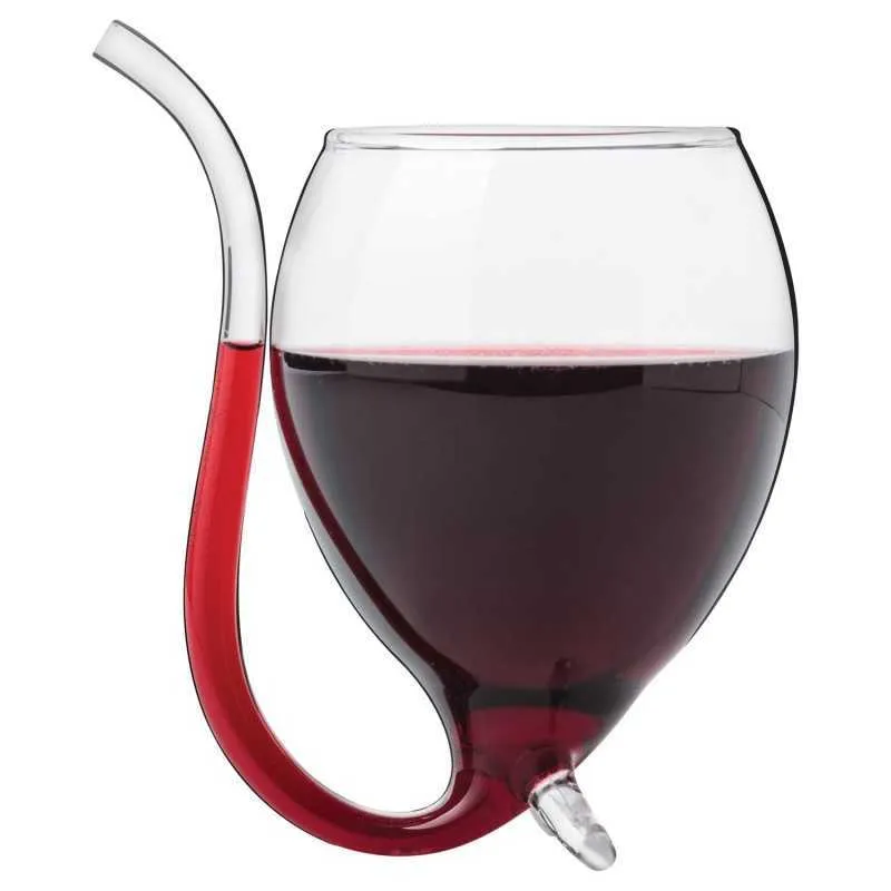 Red Wine Glass Cups Whiskey Glass Heat Resistant Glass Sucking Juice Milk Tea Wine Cup With Drinking Tube Straw Halloween Gift X0703