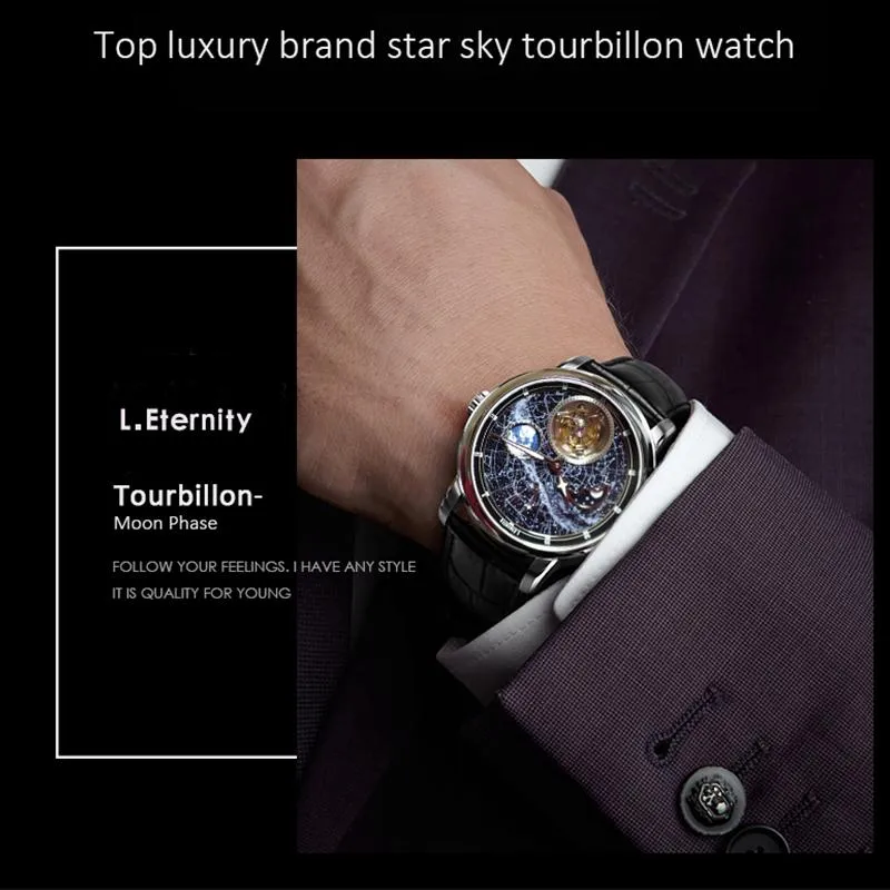 Universe Earth Tourbillon Men Moon Phase Superluminous Dial Sport Man Automatic Toubillon Mechanical Watches Milkyway Space Wris201c