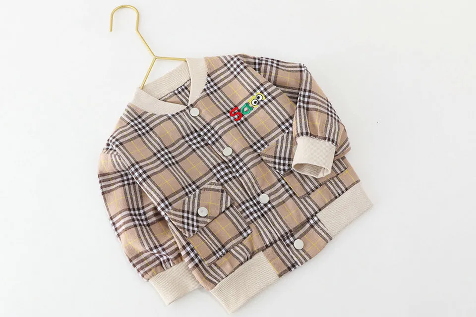 Spring Children Vêtements décontractés Baby Boys Girls Plaid Coat Jacket T-shirt Pantal