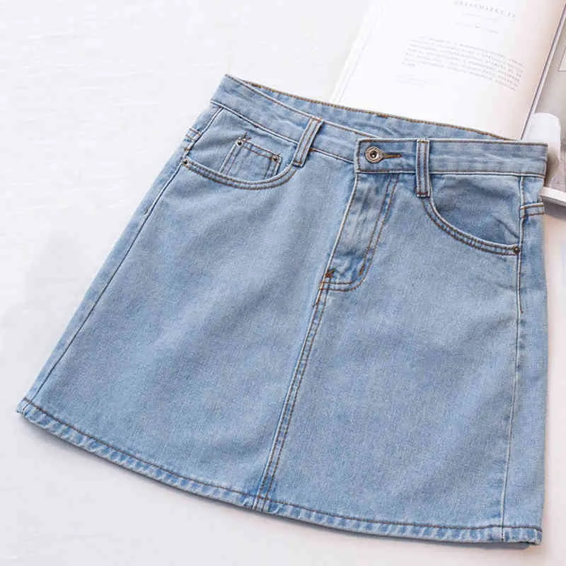 Zoki High Waist Women Denim Skirt Sexy Fashion Summer Korean Girls Jeans Mini Skirt Plus Size Cotton Ladies Short Skirt 210331