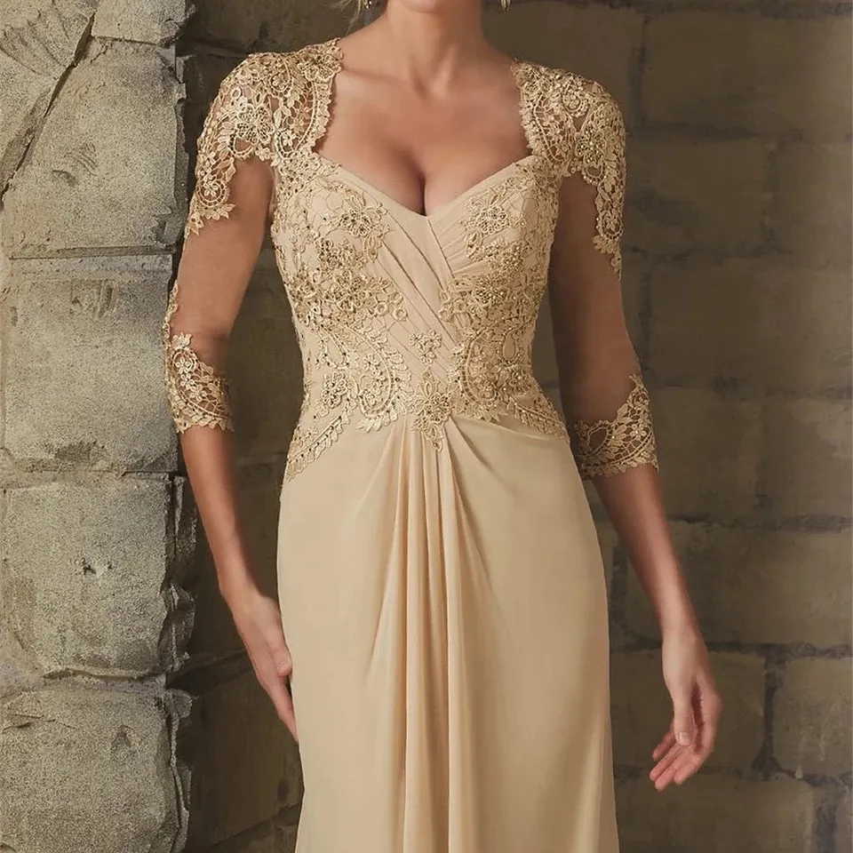 Abiti la madre della sposa a sirena in pizzo chiffon Mezze conchiglie Applicazioni di perle Abiti da sera 2020 Abito la madre da sposa taglie forti6738517