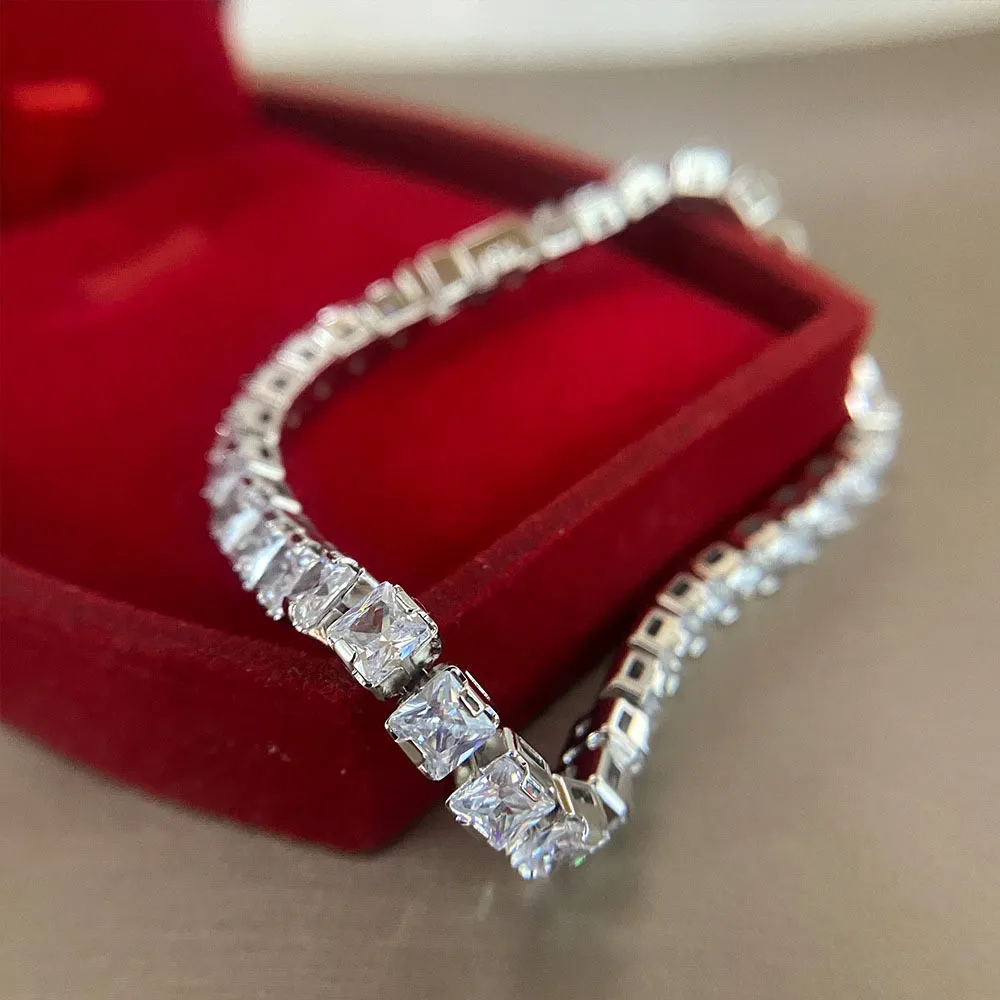 Clássico 925 Sterling Silver 44mm Simulate Diamond Criado Moissanite Strand Bracelete de casamento para mulheres Presente de jóias finas 16cm4216594