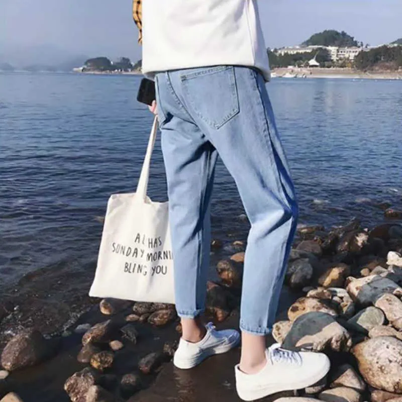 Mężczyźni Dżinsy Casual Slim Ołówek Solidny Koreański Styl Uzzzang Denim All-Match Nowy Hong-Kong Myte Vintage Długość Koszulka Męska Moda X0621