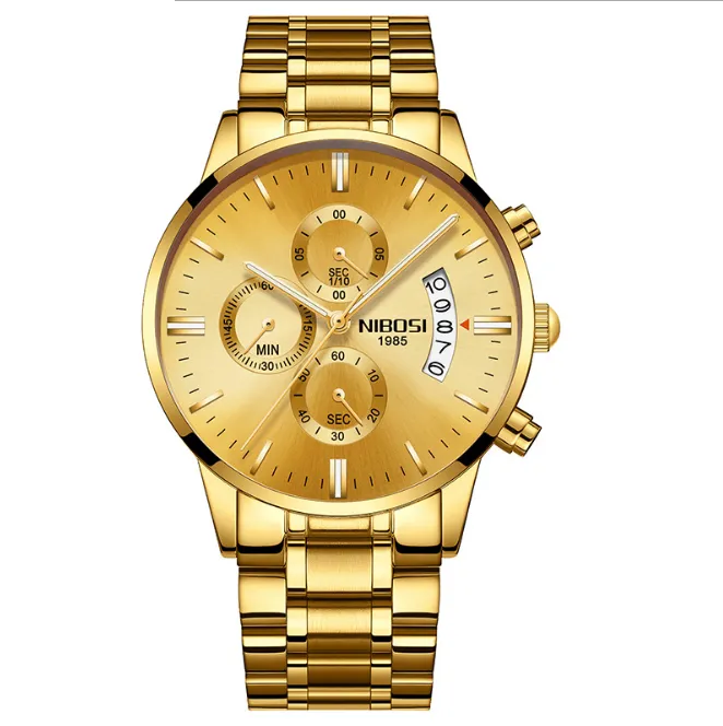 Nibosi Brand Quartz Chronograph Stopwatch Fine di qualità orologio da uomo in acciaio inossidabile orologio luminoso Data di vita impermeabile.