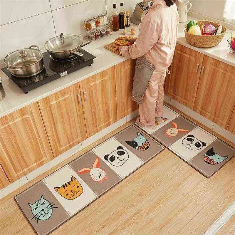 Modern Kitchen Anti-slip Mat Long Cute Cartoon Animals Bath Carpet Entrance Doormat Printed Absorbent Bedroom Pad Bathroom Rugs 211109