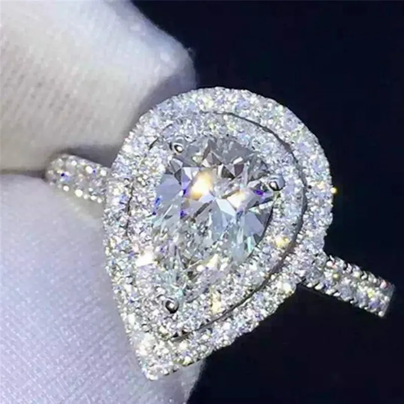 Water Drop Promise 925 Sterling zilveren Verlovingsring Pear cut Diamond Wedding band ringen voor vrouwen Jewelry5306734