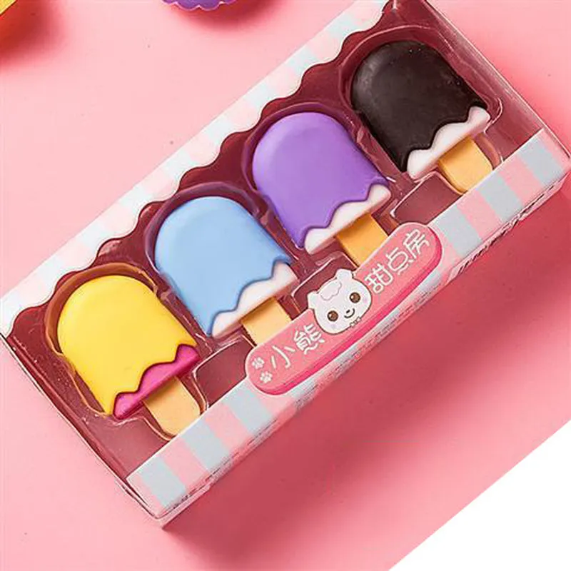 30 ensembles Yummy Dessert Gommes Set Mini Lollipop Icecream Popsicle Donuts Gomme à crayons en caoutchouc pour Kids School Student Award