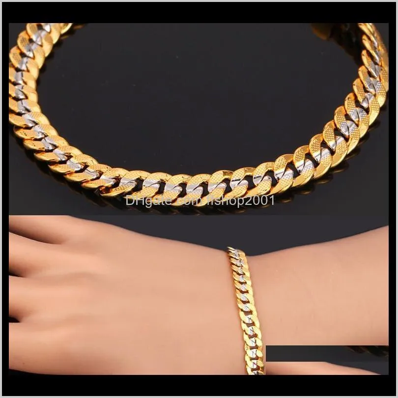 6mm gold chain 18k stamp men/women 18k two tone gold plated curb chain necklace bracelet set ps1605