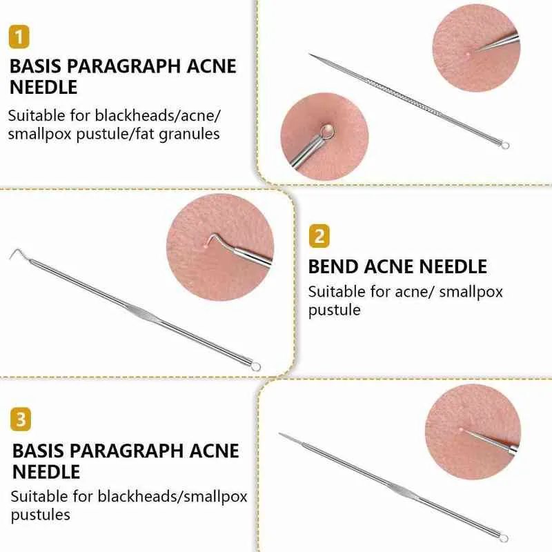 Dispositivos de cuidados faciais Steamstain Steamstain Facial Acne Removedor Removedor de Agulhas Extrator Pimple Blemish Comedone Kit de Remoção Duplo Ferramenta 220225