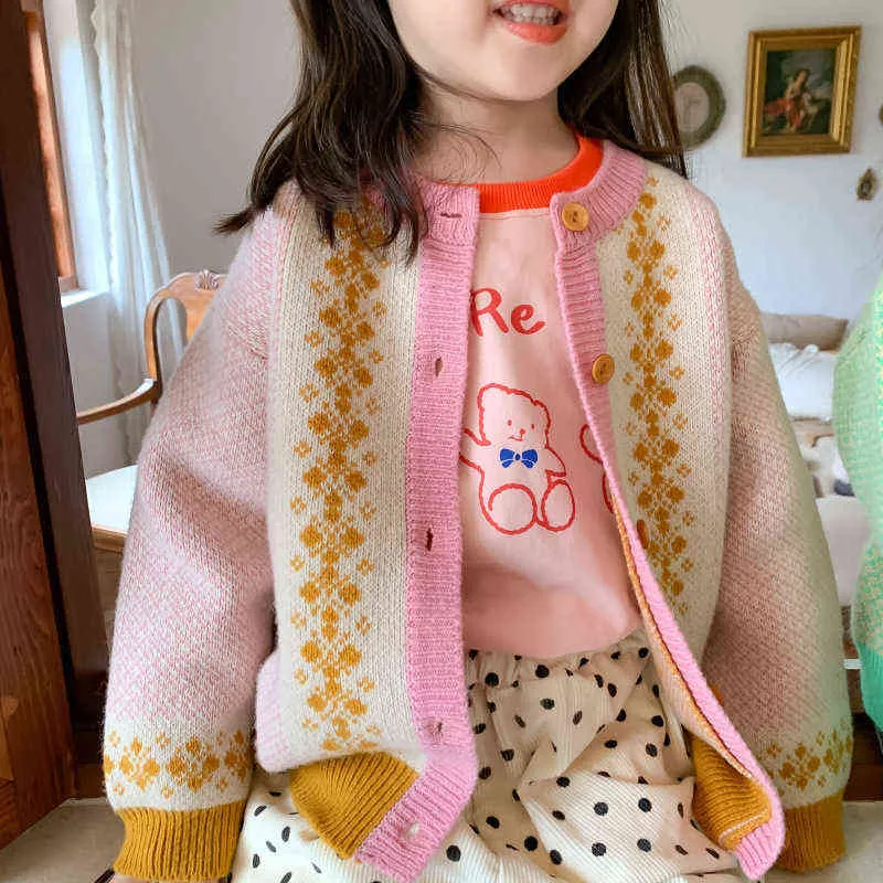 Automne hiver filles mode rétro cardigans enfants unisexe épais chandails chauds tricotés 211104