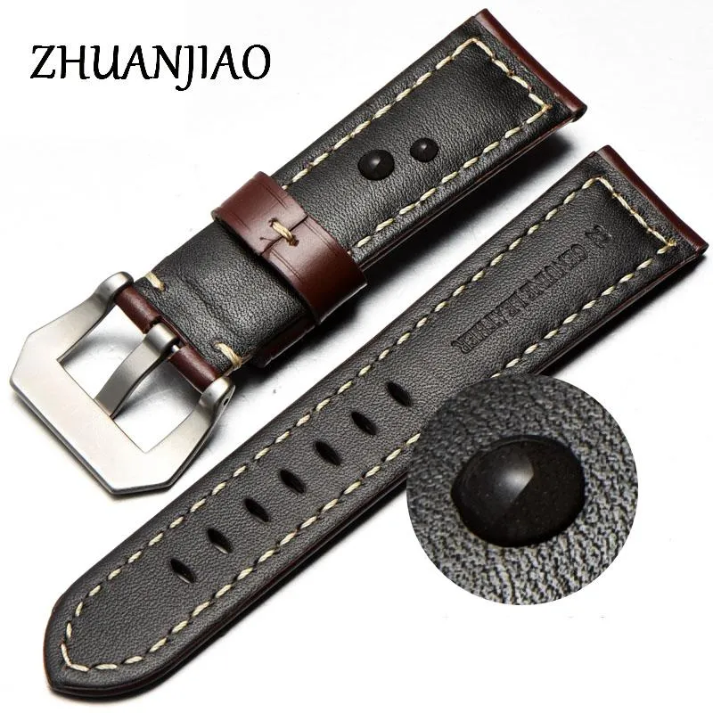 Bandas de reloj 22 24 26 mm Correa de cuero de vaca genuina vintage para 1950 Banda de pulsera de cuero impermeable Negro Marrón Pin Hebilla Men240f