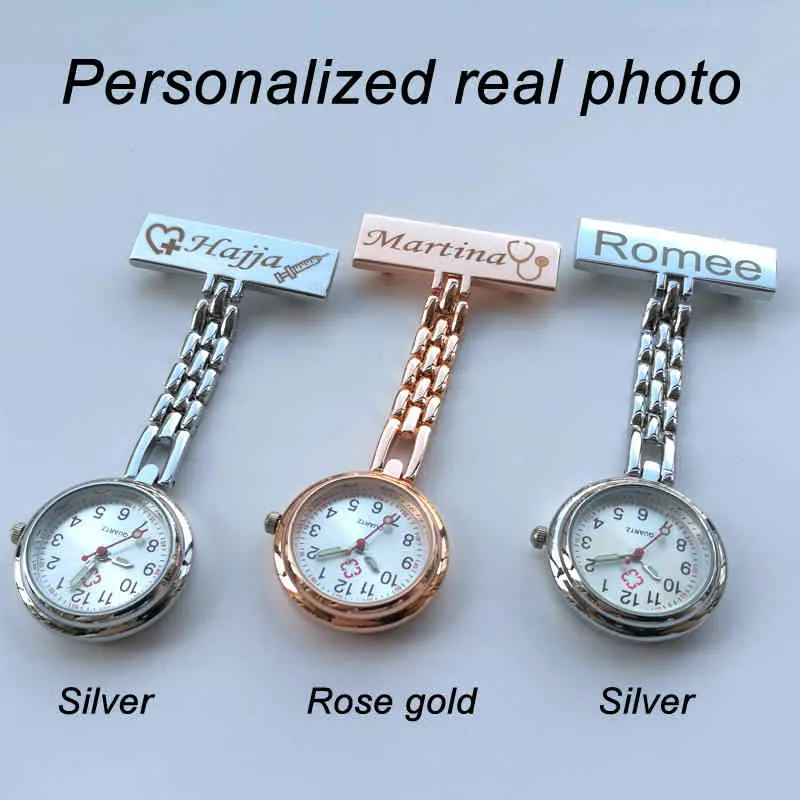 Personalizado gravado com seu nome broche de lapela de aço inoxidável qualidade ouro rosa fob enfermeira watch271a